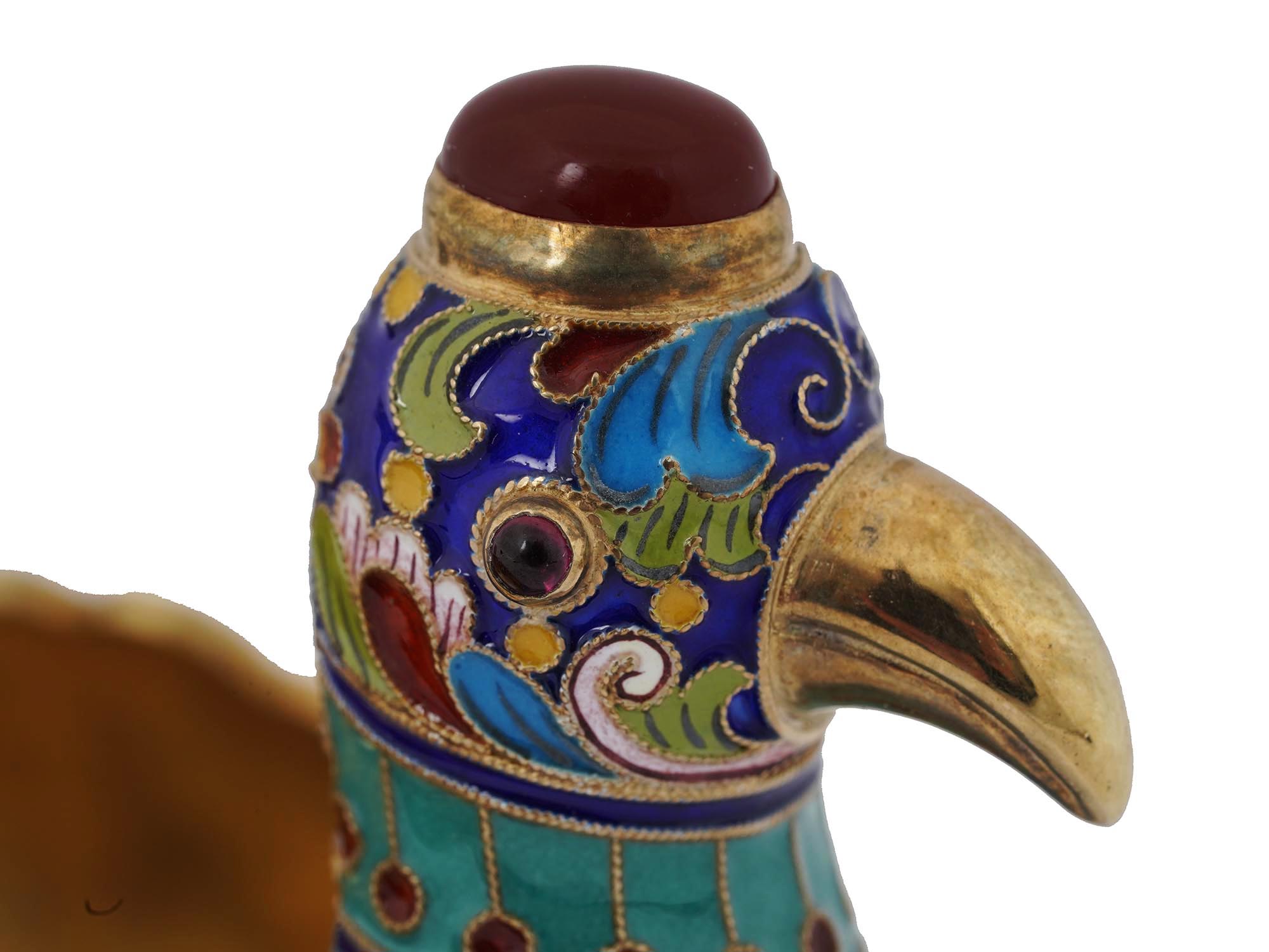 RUSSIAN GILT SILVER CLOISONNE ENAMEL BIRD KOVSH PIC-7